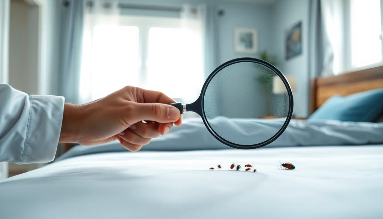 Engaging visual of a bed bug control expert inspecting a mattress for infestations.
