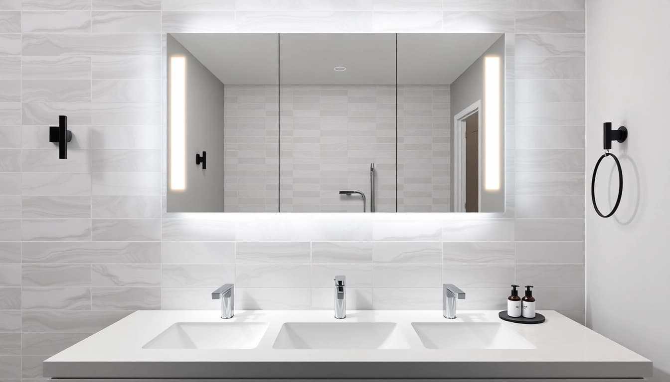 Beleuchtete badezimmer spiegelschränke beleuchtung im modernen Badezimmer mit stilvollem Design.