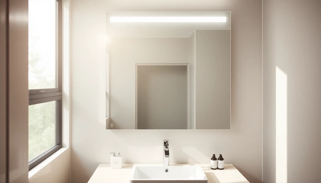 Illuminate your space with this stylish led bathroom mirror featuring backlighting for enhanced ambiance.