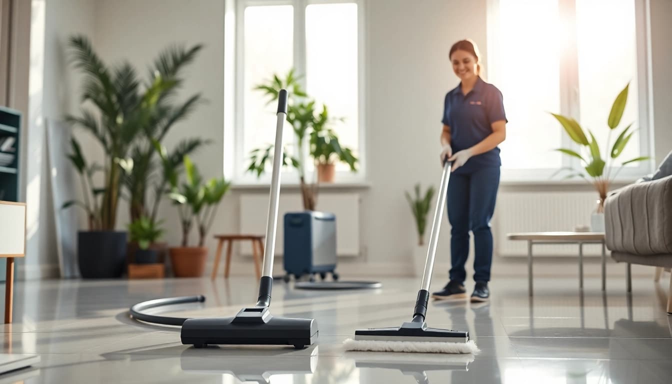 Clean and tidy apartment featuring bond cleaning brisbane services with professional cleaners in action.