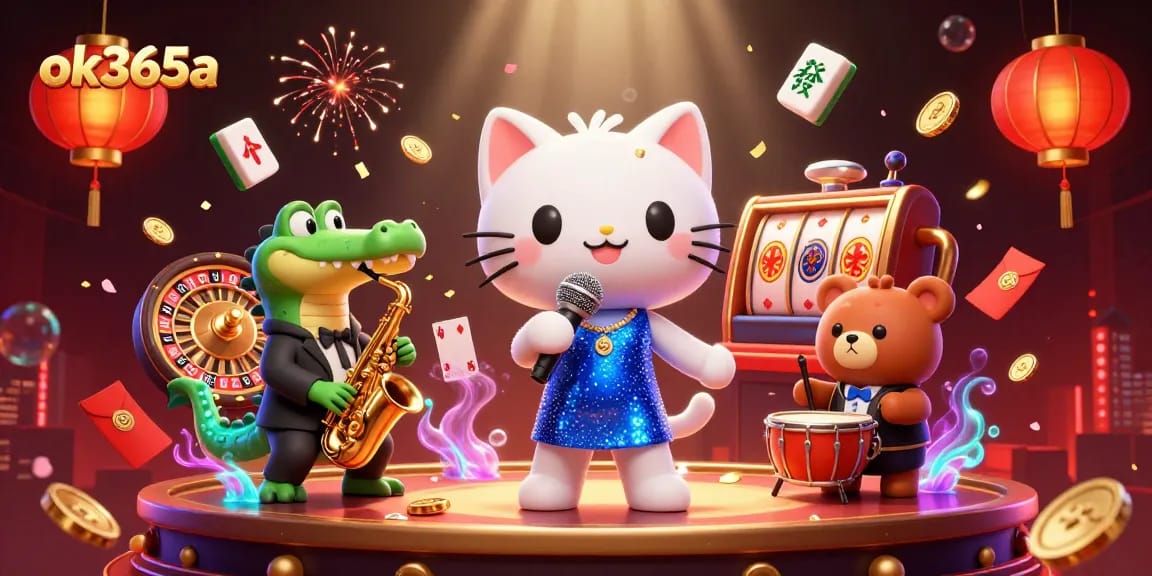 Experience thrilling gameplay at ok365a, featuring a vibrant casino scene with colorful characters and dynamic gambling elements.