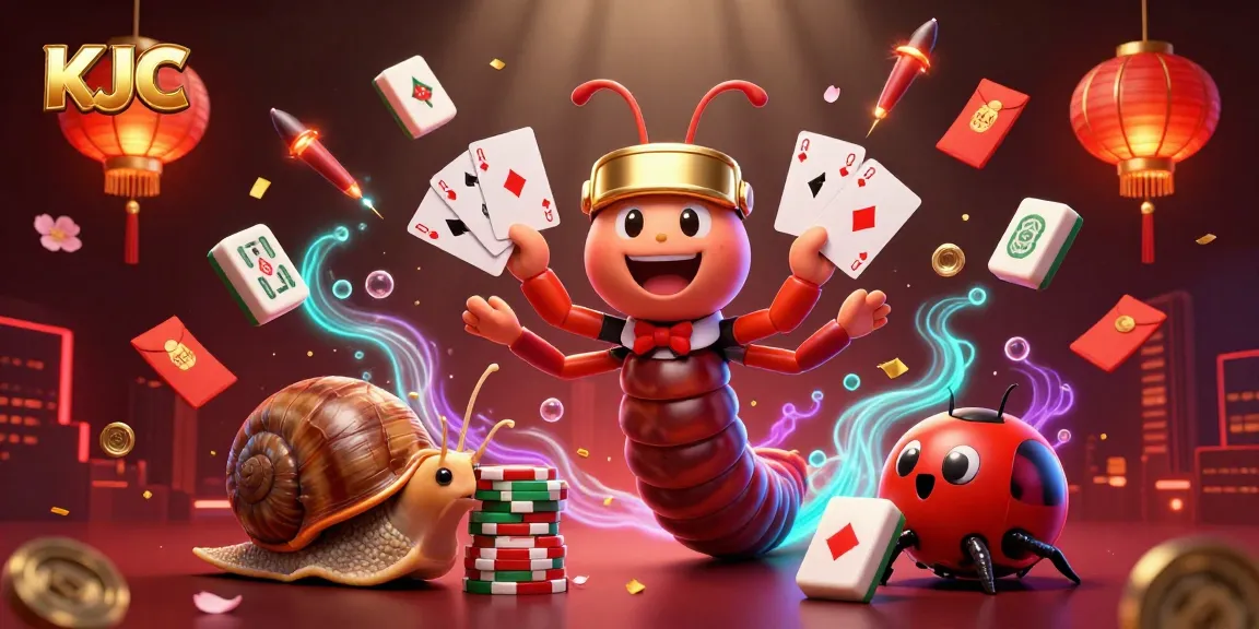 KJC showcases a lively casino scene with a unique millipede dealer and vibrant game elements.