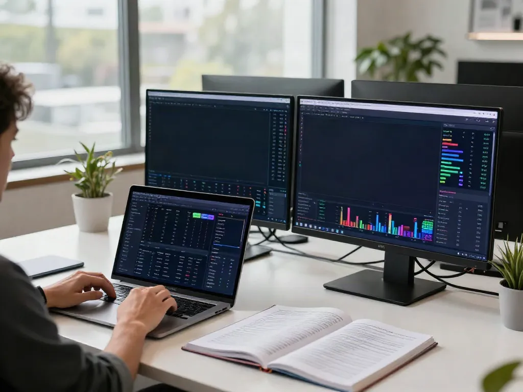 NSE market data API analysis in a dynamic cryptocurrency trading workspace with real-time charts and blockchain resources.