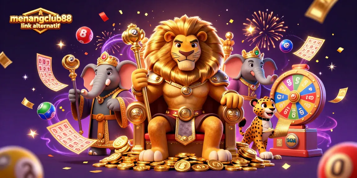 Experience the excitement with menangclub88 link alternatif in this vibrant gambling scene featuring animated characters.