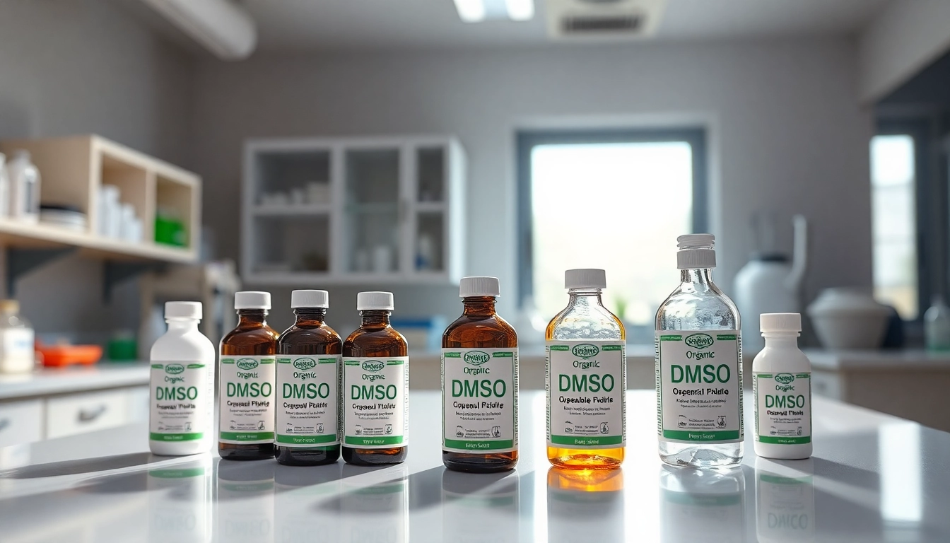 Showcasing dmso organic products in a professional laboratory setting with natural lighting.