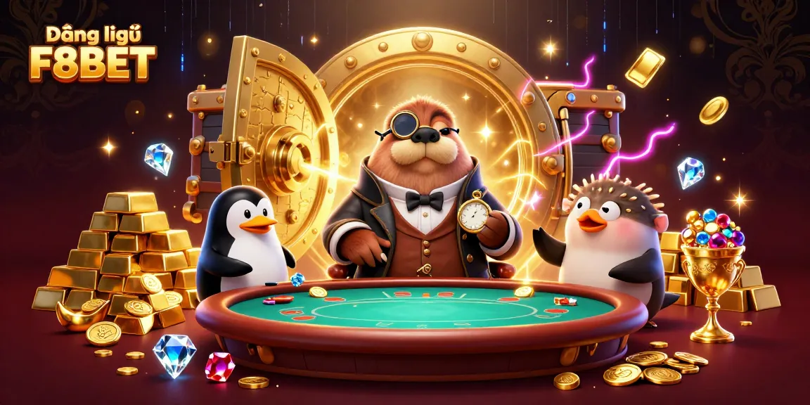 Engage with Đăng ký F8BET at a vibrant underwater poker game, rich in details and gold.