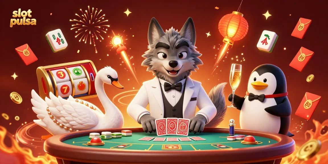 Visualisasi permainan slot pulsa dengan karakter hewan menghadirkan suasana kasino yang menghibur dan interaktif.