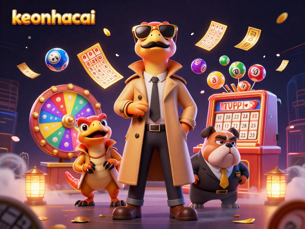 Engage with keonhacai in a vibrant lottery scene featuring dynamic raptors and colorful elements.