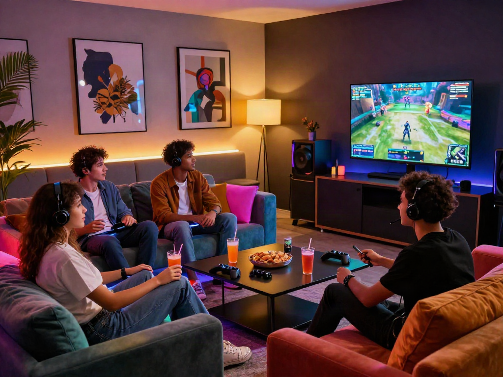 LUXURY111 ruang gaming mewah dengan teman menikmati permainan dan suasana meriah.
