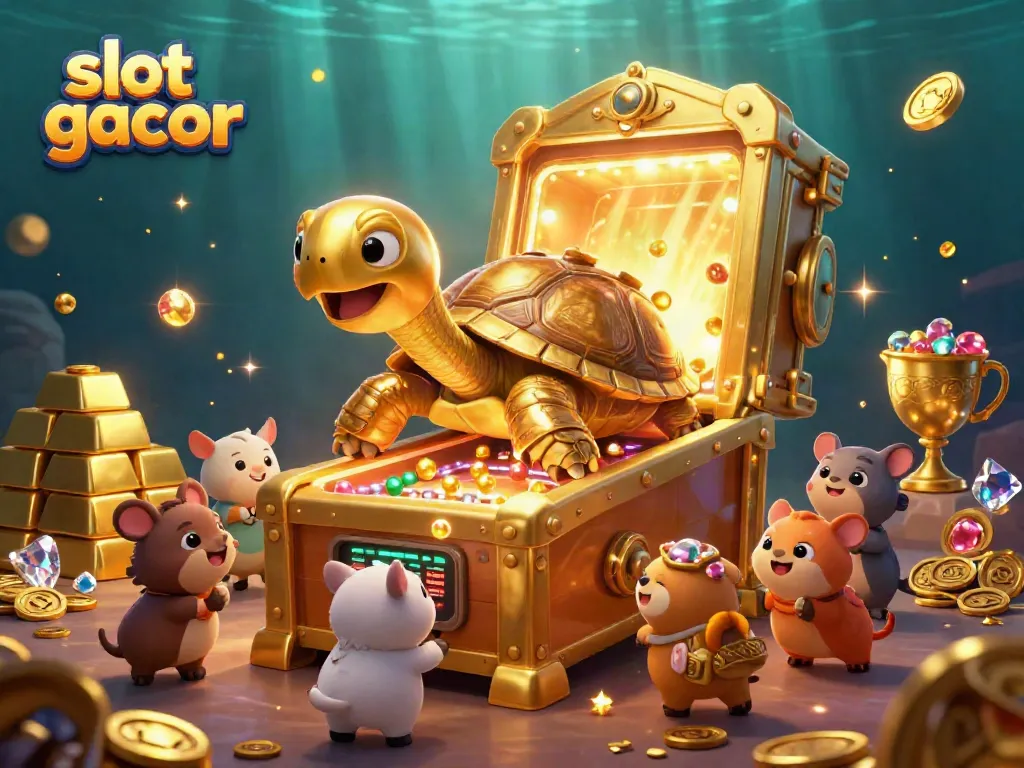Permainan slot gacor menghibur dengan karakter kura-kura emas berfungsi sebagai mesin pinball.