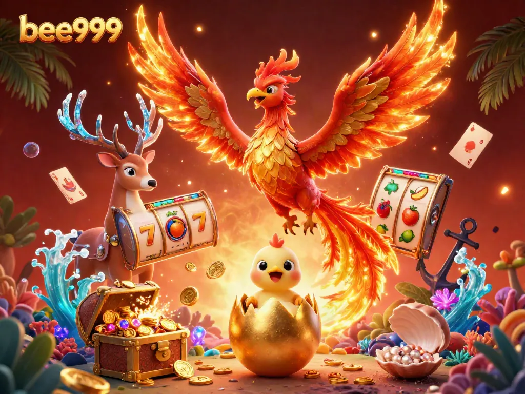 Engage in exhilarating gaming at bee999 featuring fiery phoenix and dynamic casino elements.