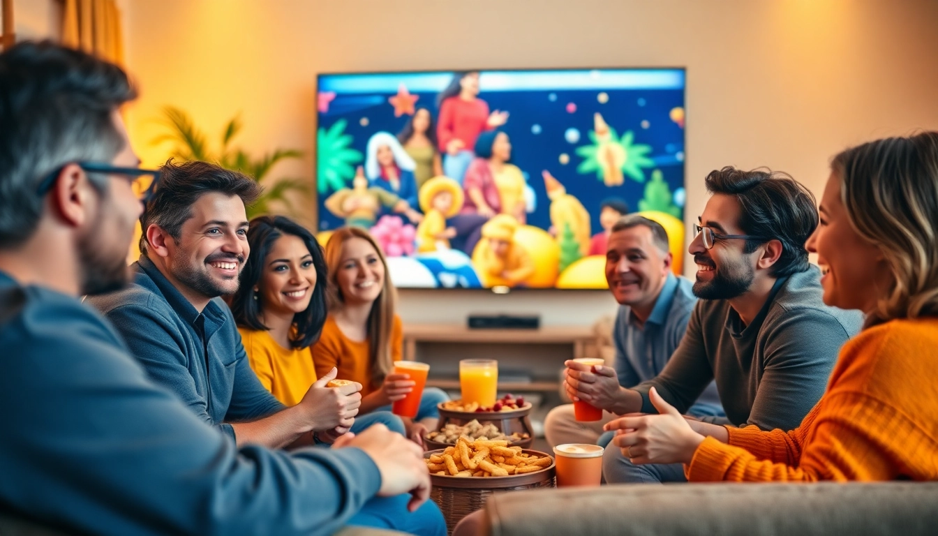Engaging family enjoying a free trial iptv service together in a cozy living room.