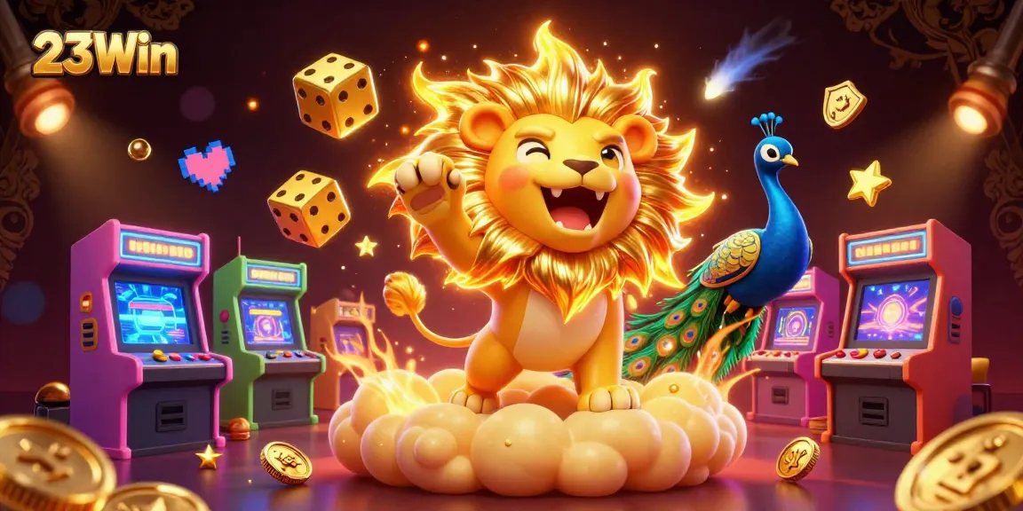 Experience thrilling gameplay and jackpots at 23Win with vibrant 3D elements and exciting casino imagery.