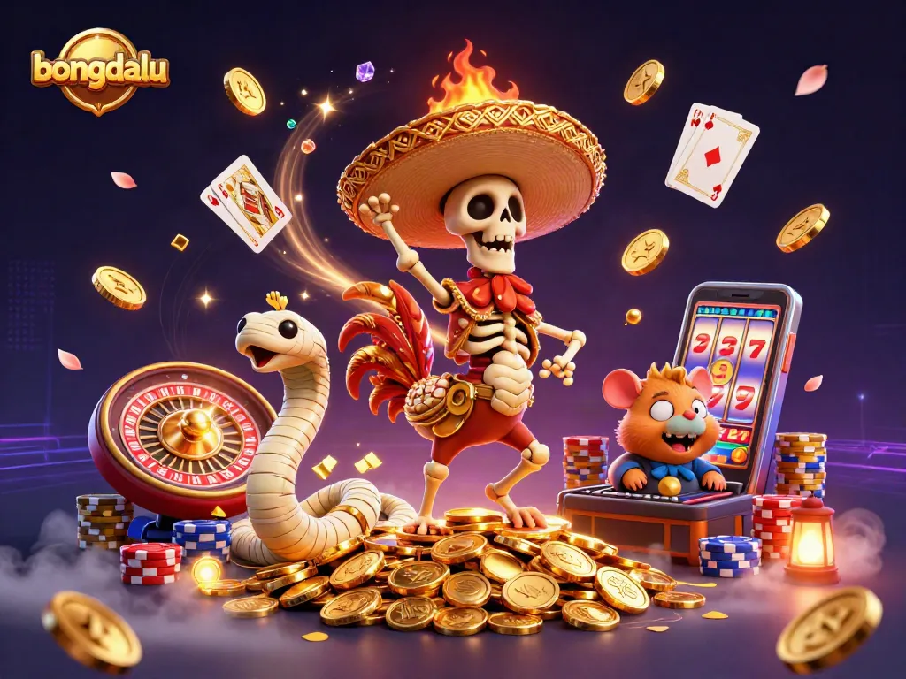 Experience thrilling moments on Bongdalu with a cartoon mariachi rooster in a dynamic casino scene.