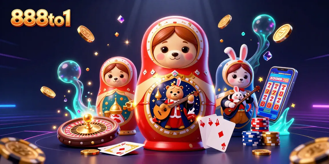 Experience thrilling wins with 888to1 at a vibrant online casino featuring playful characters and casino elements.