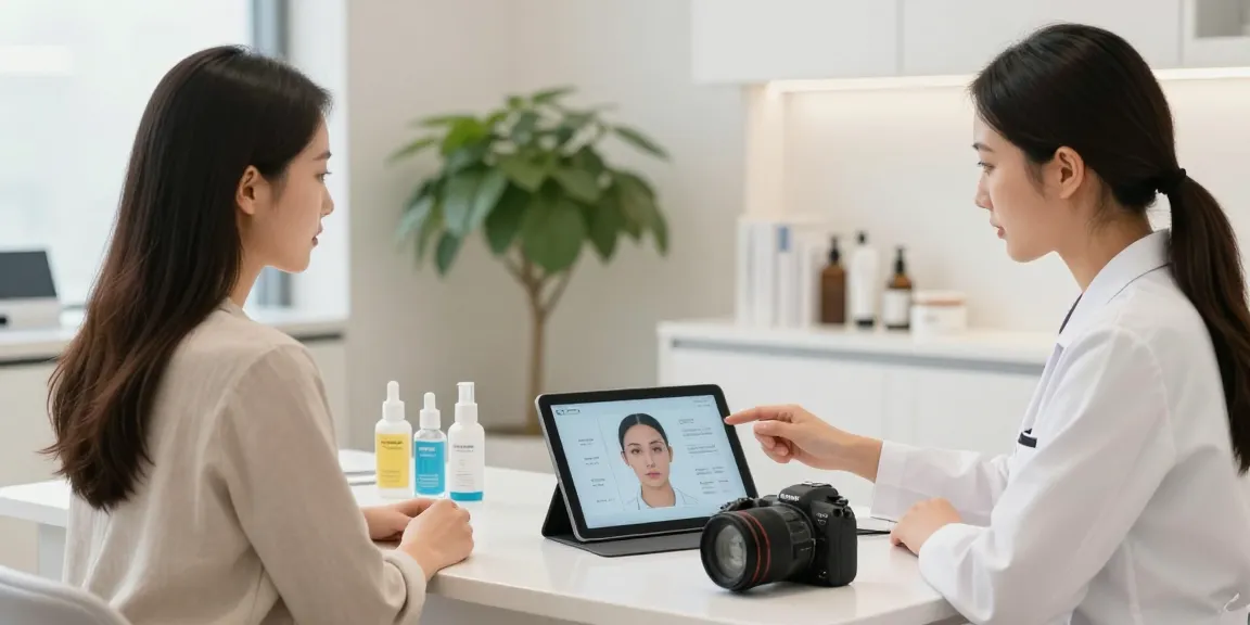 Facial analysis consultation showcasing ClinicEvo vs QOVES in a modern health setting.