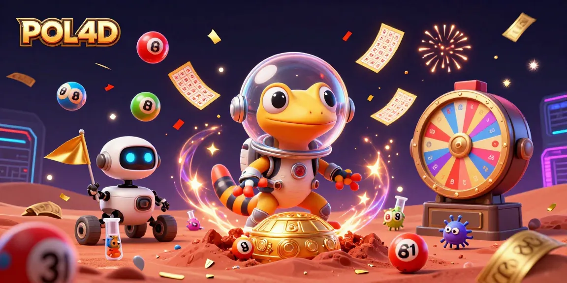 POL4D menyajikan ilustrasi kasino dengan karakter kartun alien ceria dan elemen permainan yang menggembirakan.