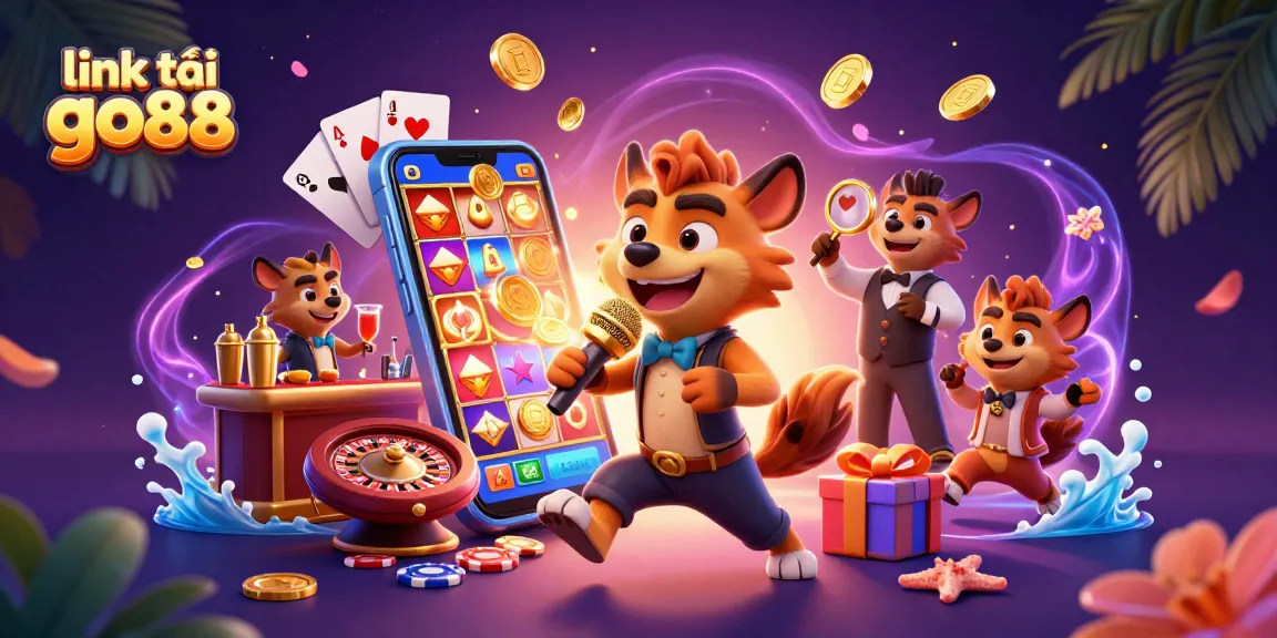 Experience the excitement of link tải go88 with lively casino characters in this vibrant 3D illustration.