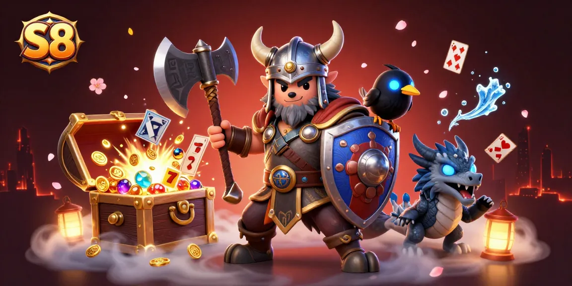 S8 brings an exciting Viking-themed casino adventure with a wolf warrior, dragon, and fun slot games.