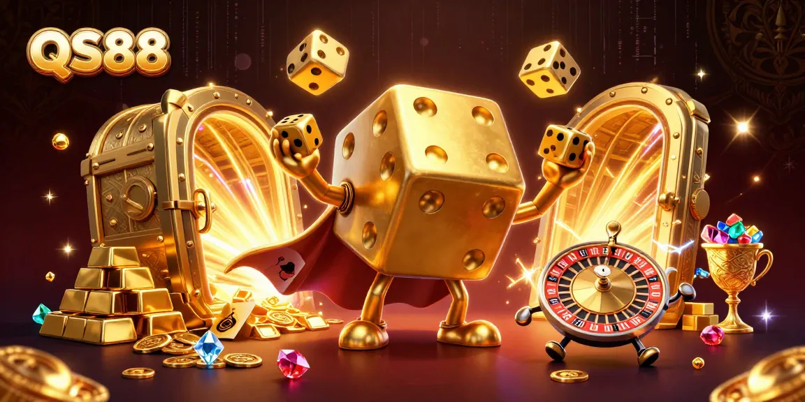 Players celebrate winning at QS88 with dazzling rewards in a vibrant casino scene