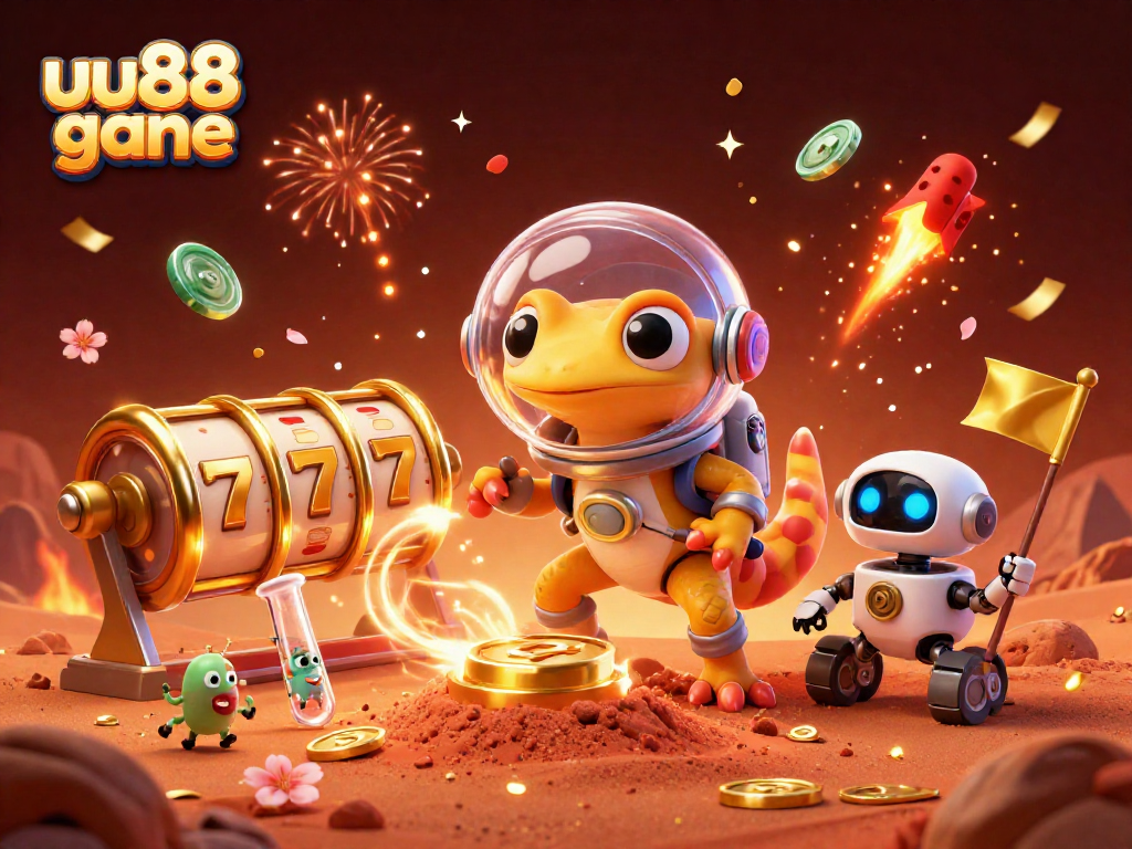 Spin the reels and win big with uu88 gane in this vibrant casino adventure scene.