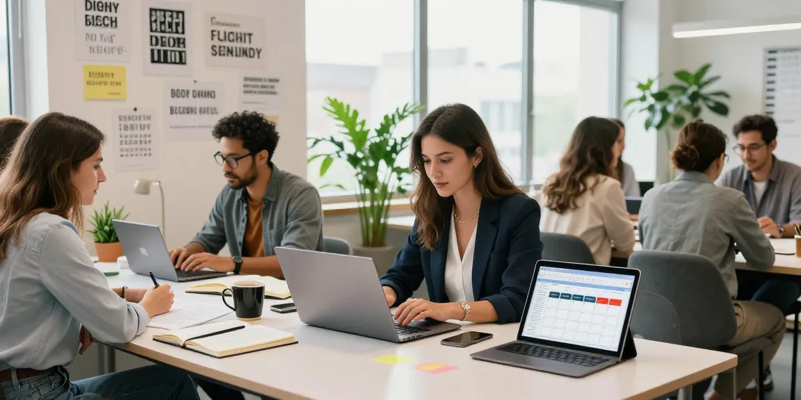 Check out our blog: Inspiring business blogging scene with professionals collaborating in a modern workspace.