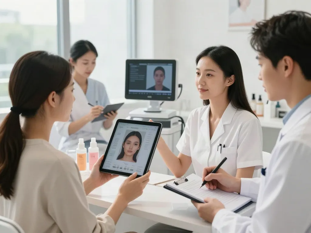 Professionals evaluating facial analysis alternatives to QOVES in a modern beauty studio