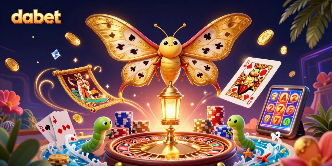 Dabet offers vibrant 3D casino scenes with golden wings, sparkling gems, and dynamic gaming elements.
