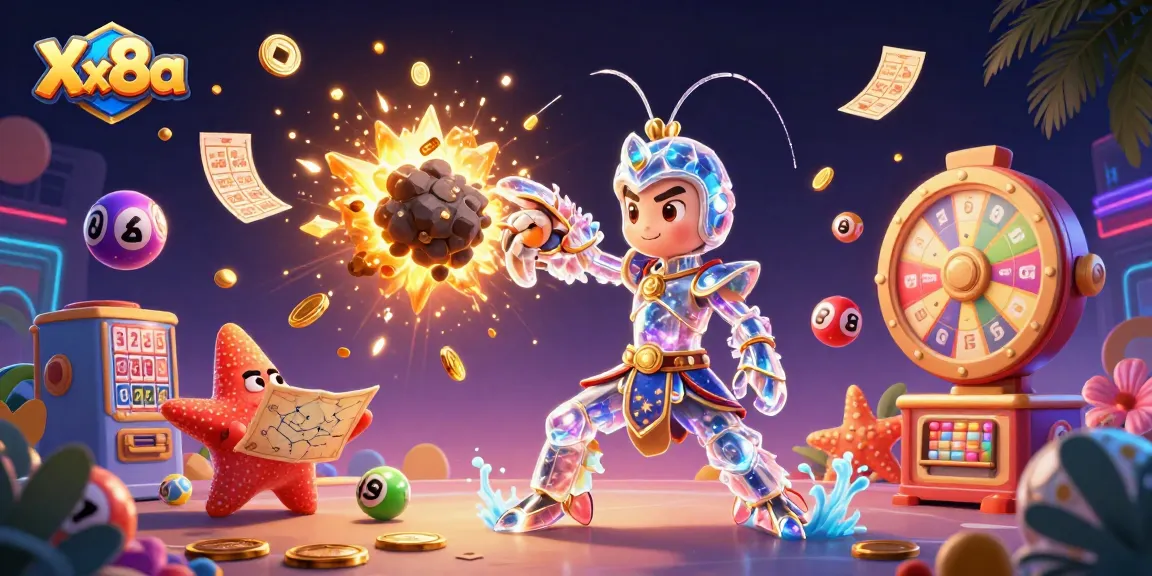 Xx8a showcases a dynamic 3D casino adventure filled with golden winnings and lively characters.