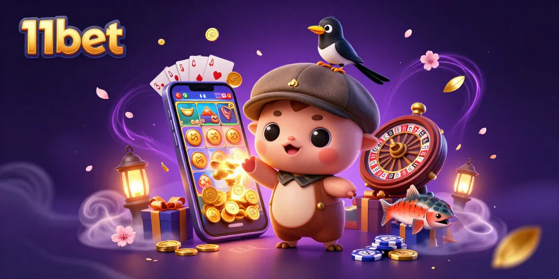 Experience excitement with 11bet's vibrant casino scene featuring charming characters and gaming elements.