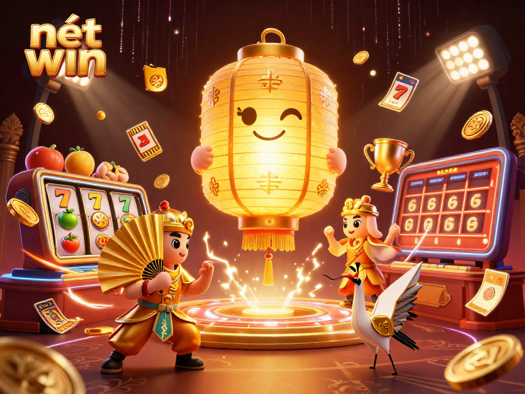 Experience the excitement of nét win with dynamic golden lantern spirits and vibrant casino elements.
