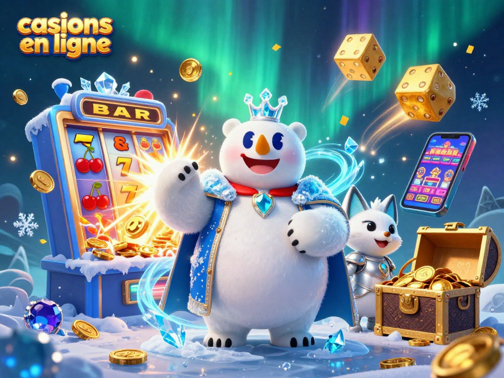 Jouez aux casinos en ligne avec l'ours polaire roi et le renard sur fond de jackpot spectaculaire.