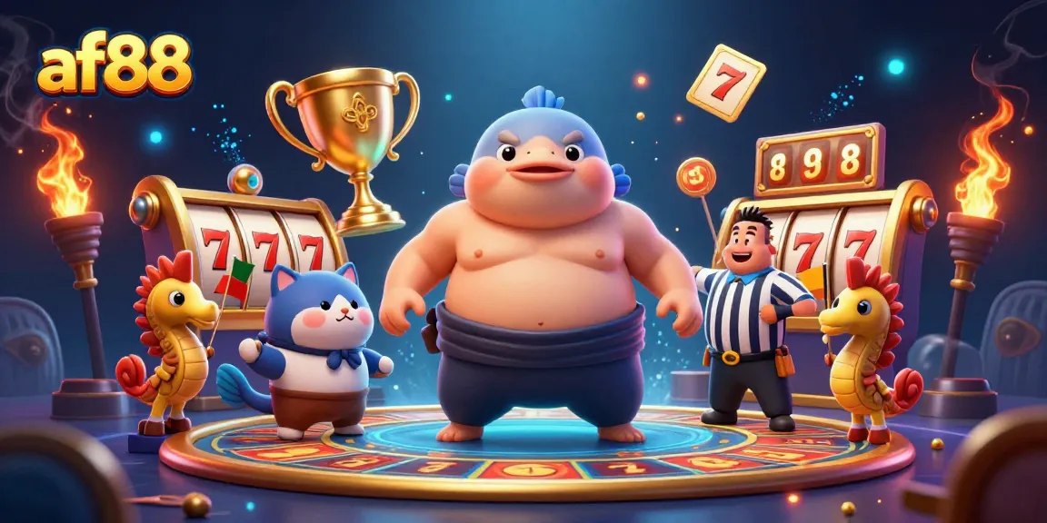 Experience thrilling slots at af88 with a vibrant underwater casino scene featuring a fugu champion.