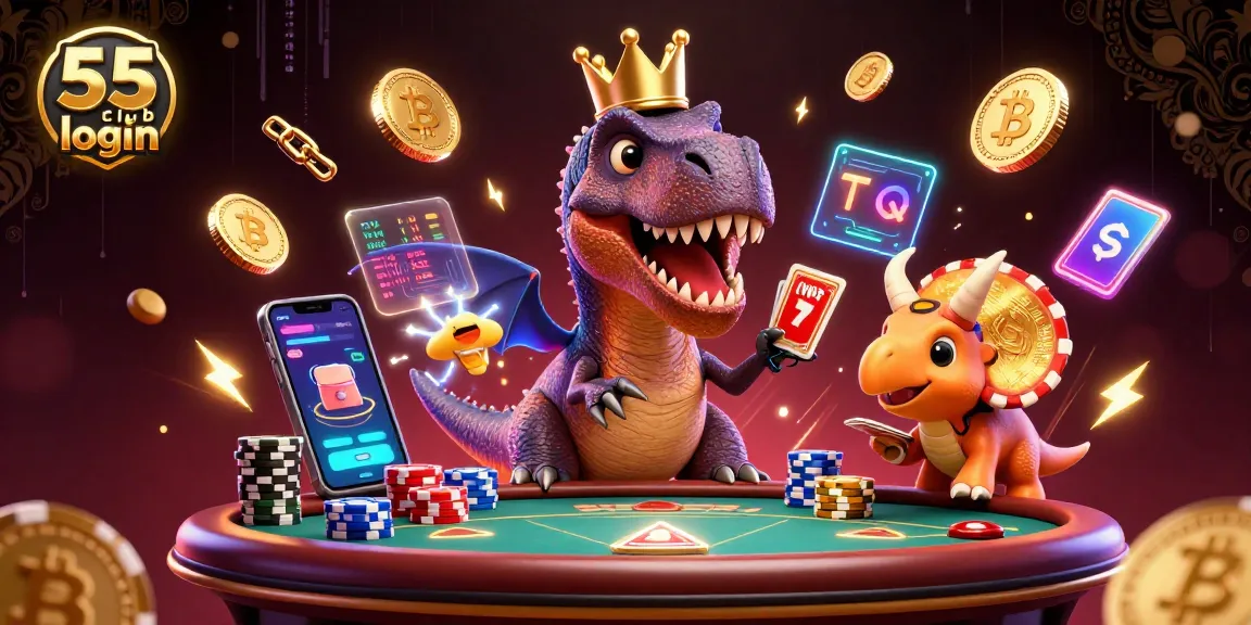 Engage with dynamic gambling fun at 55 club login featuring a T-Rex shuffling cards