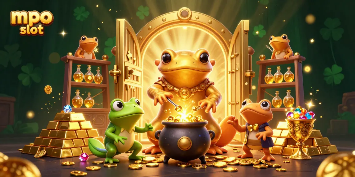 Engage with mpo slot gaming in a vibrant 3D illustration featuring an alchemist and gold-rich elements.