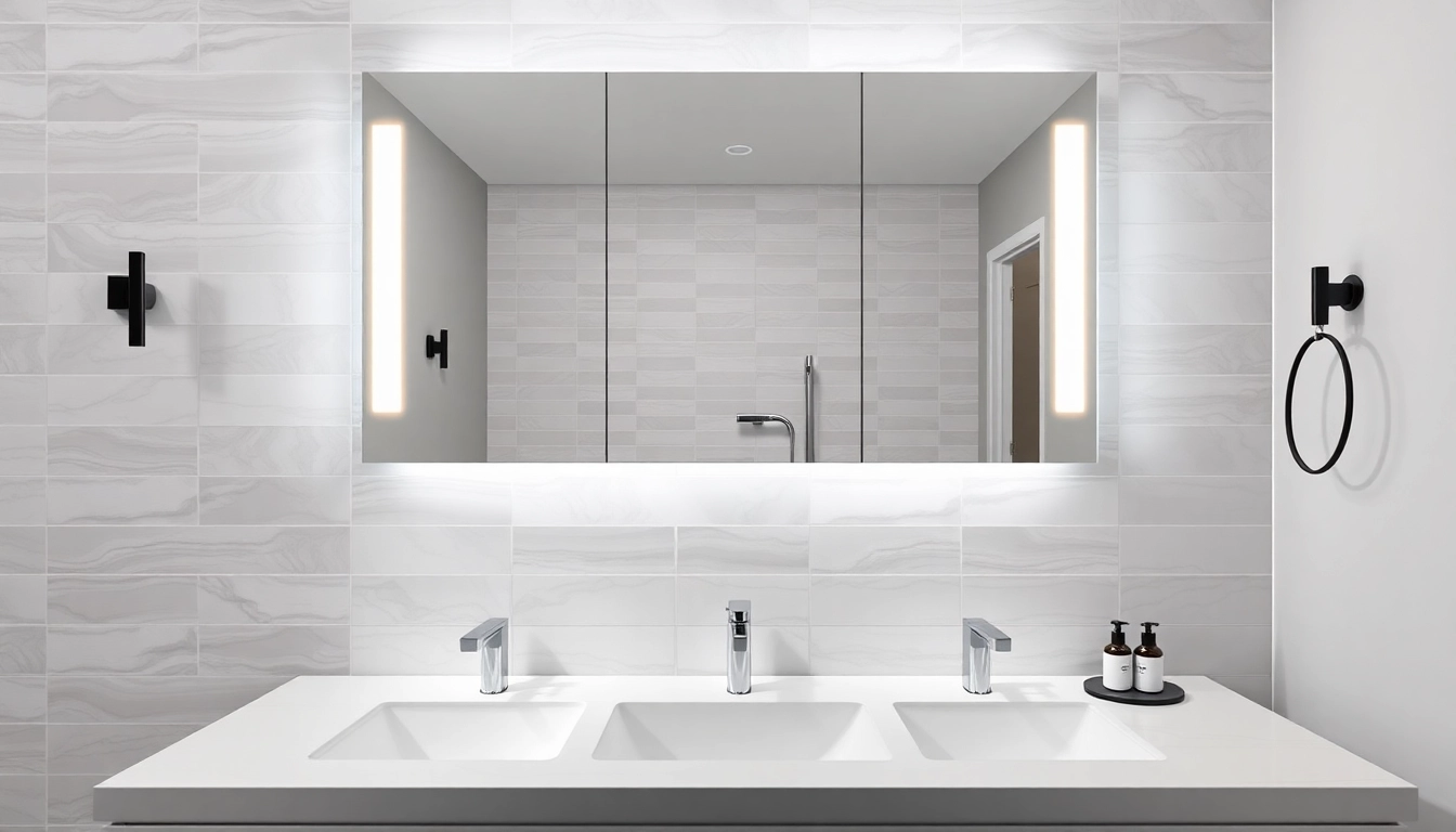 Beleuchtete badezimmer spiegelschränke beleuchtung im modernen Badezimmer mit stilvollem Design.
