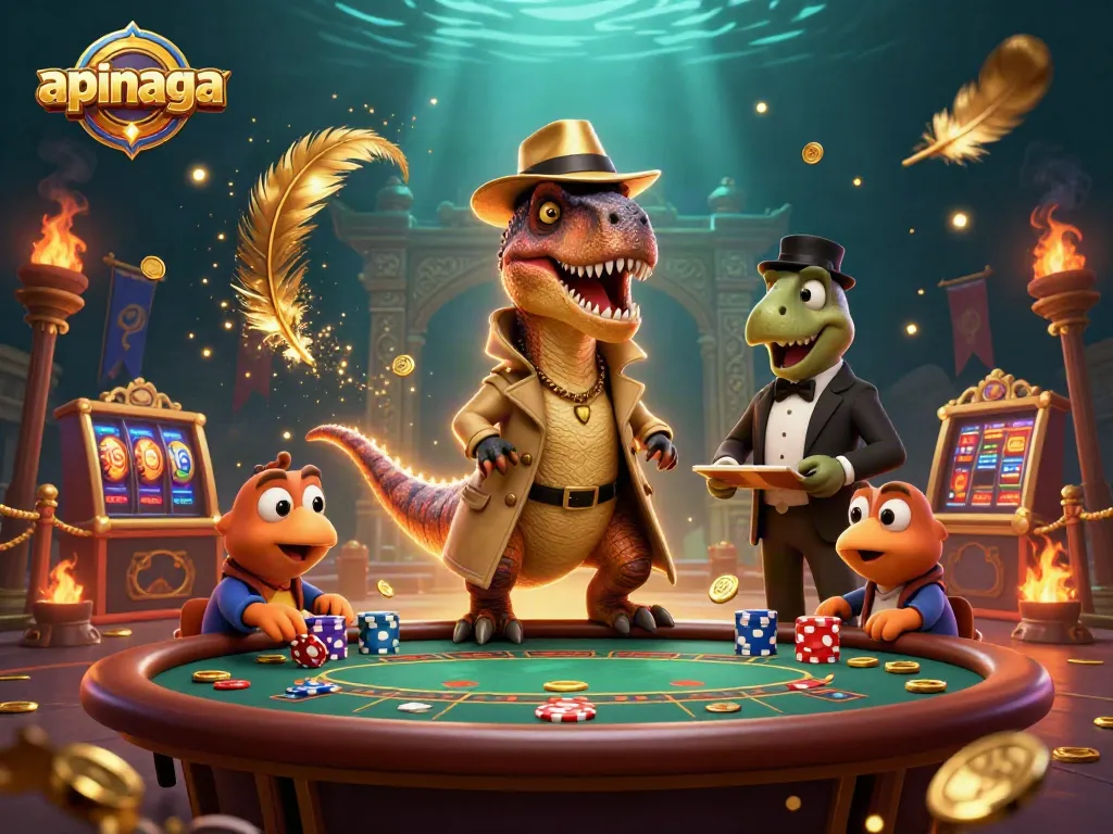 Engage with apinaga at a dynamic blackjack table featuring cartoon dinosaurs, embodying casino excitement.