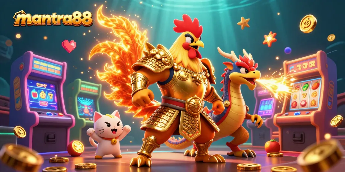 Engage with mantra88 slots through a dynamic scene of characters and game elements, showcasing excitement.