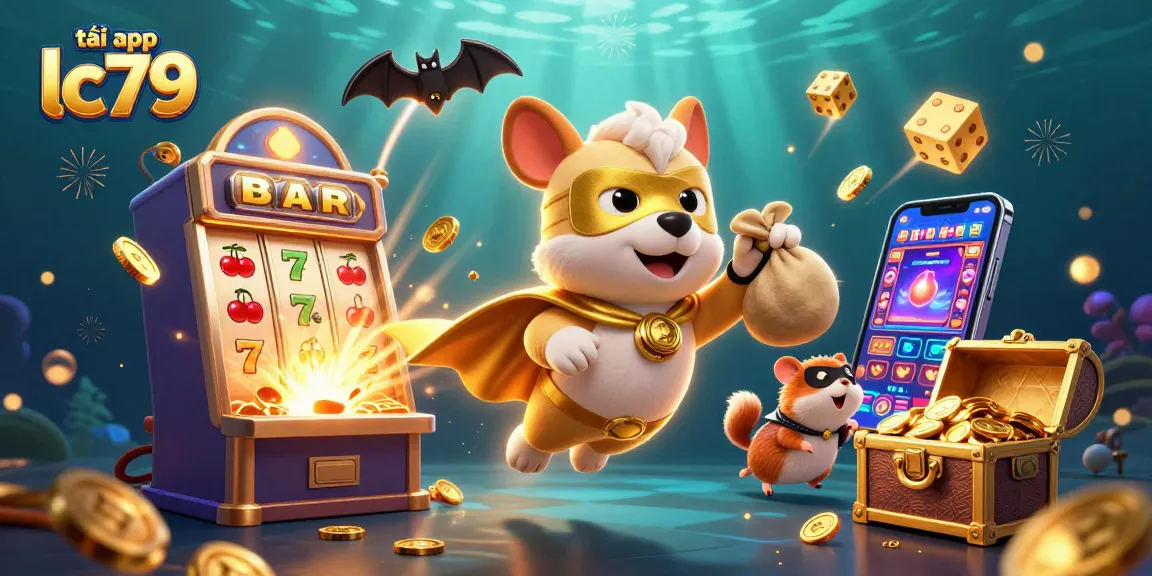 Chơi game tại tải app lc79, siêu anh hùng khinh khí cầu và hamster với các biểu tượng casino.