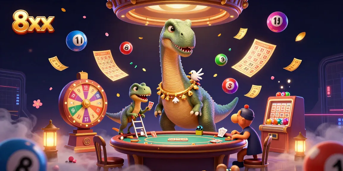 Engage in thrilling action at 8xx with vibrant lottery elements and unique casino characters.