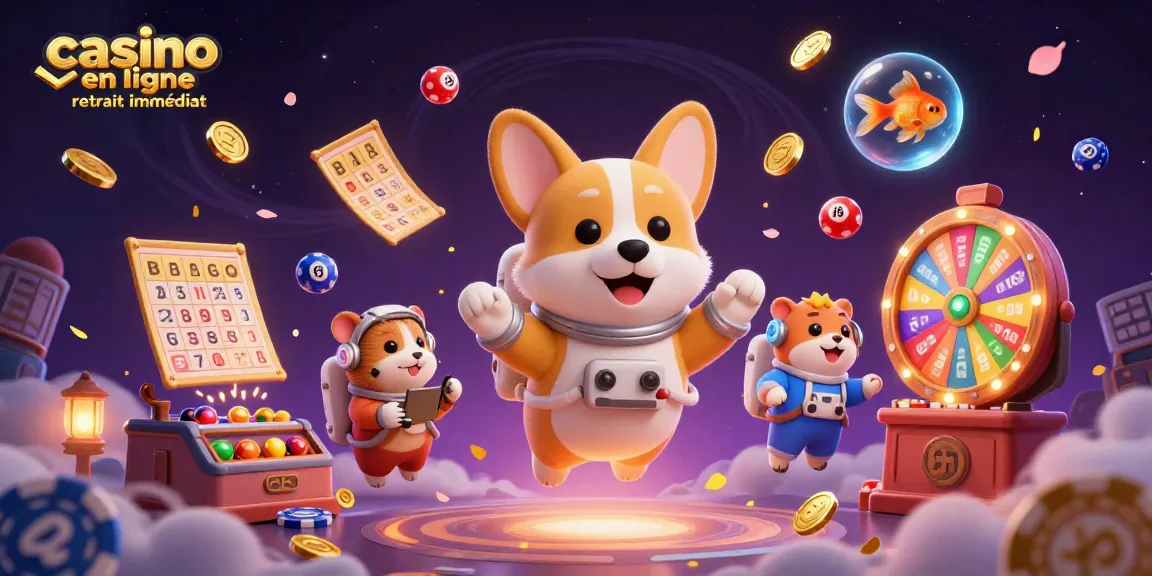 Les joueurs au casino en ligne retrait immédiat s'amusent avec des personnages animés flottants dans l'espace.
