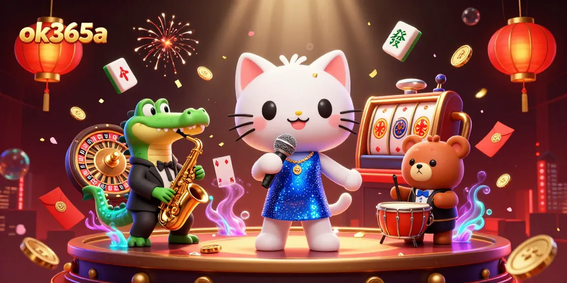 Experience thrilling gameplay at ok365a, featuring a vibrant casino scene with colorful characters and dynamic gambling elements.