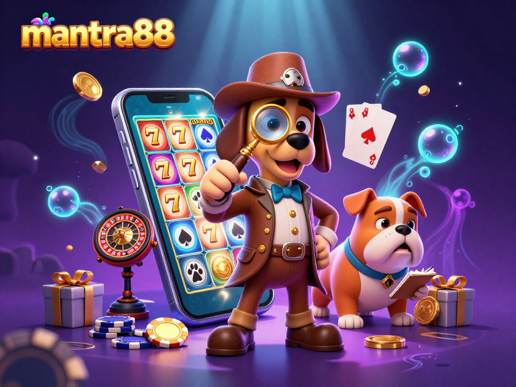 Engage with thrilling slots strategies at mantra88 with the cartoon detective animated scene.