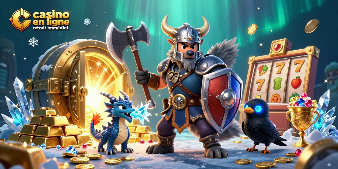 Profitez des aventures de casino en ligne retrait immédiat avec un guerrier viking et des trésors scintillants.