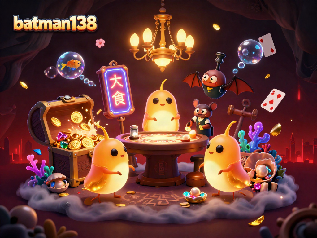 Experience thrilling wins at batman138 with a lively cartoon casino scene showcasing unique games and characters.