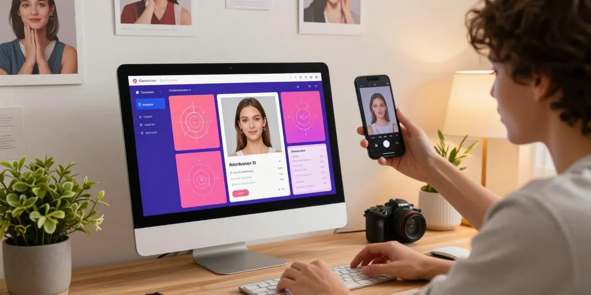 Person using attractive test app on a computer to assess facial beauty