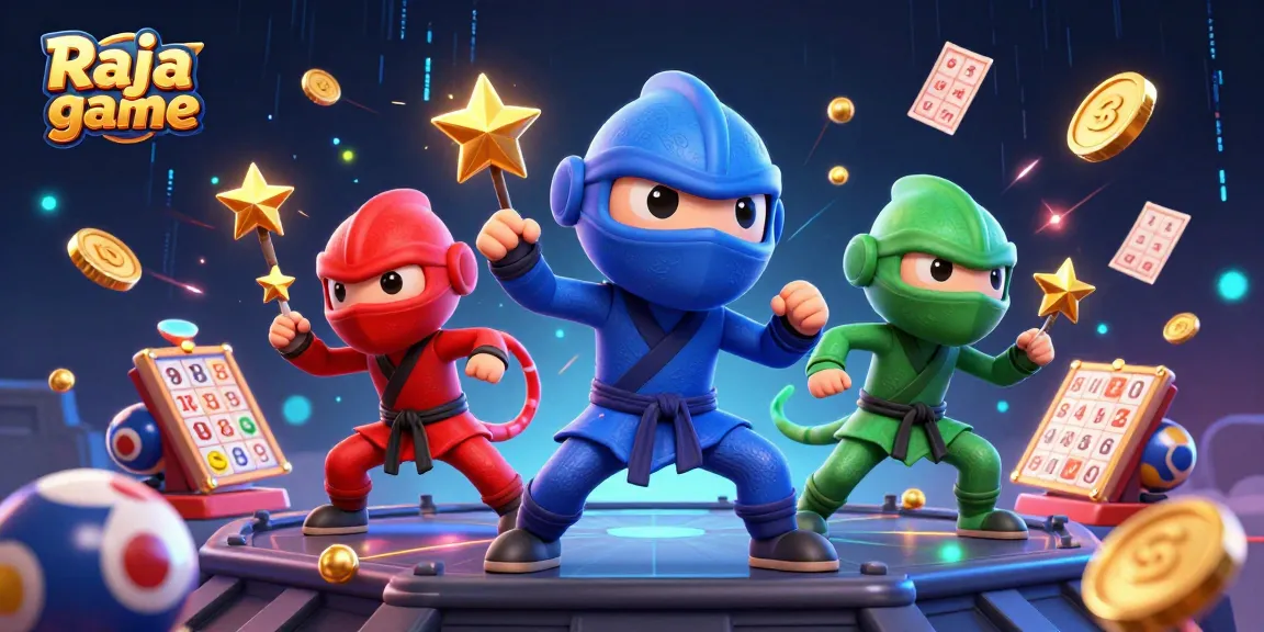 Win exciting prizes on Raja game with vibrant lottery elements and animated chameleon characters.