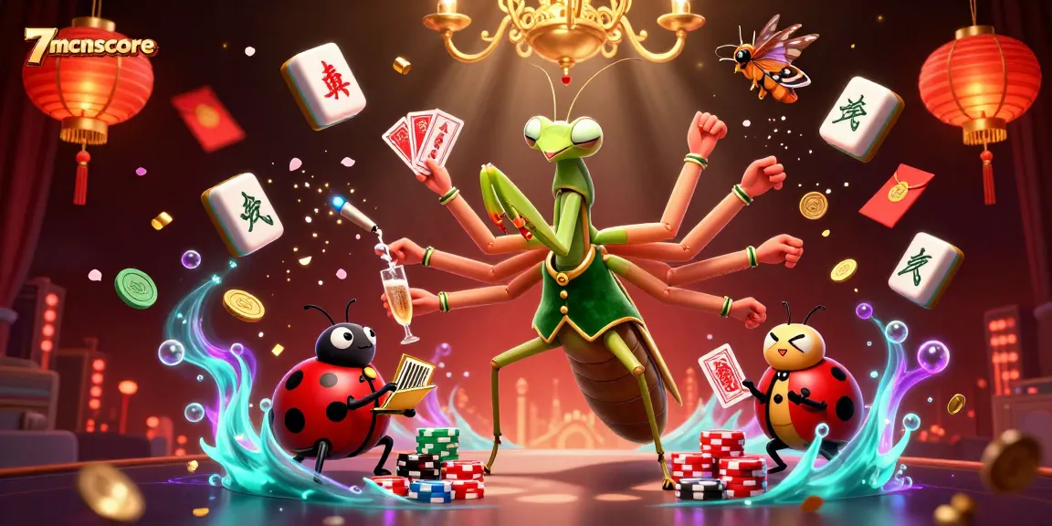 Engage in thrilling games at 7mcnscore, featuring a lively casino scene with animated characters.