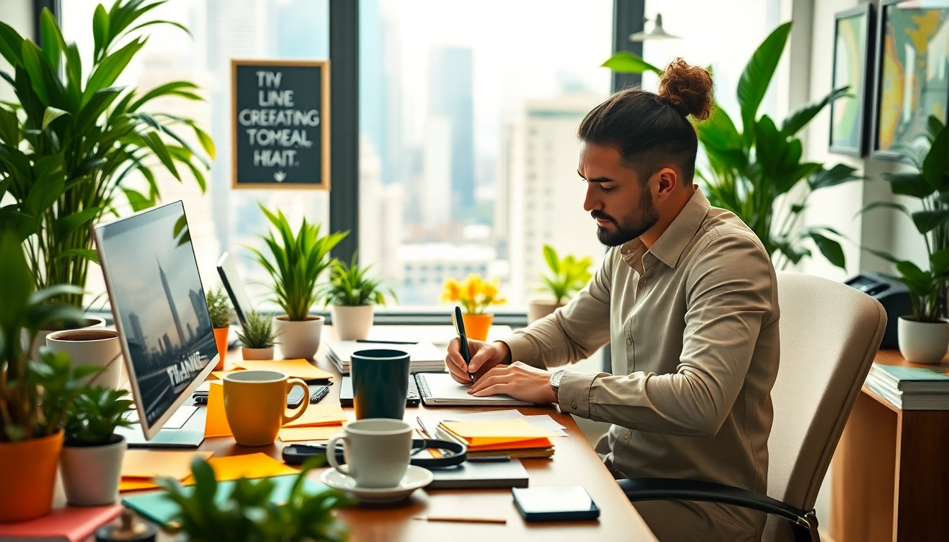 Plan Your Way, Instantly with a professional planner deep in thought at a vibrant desk.