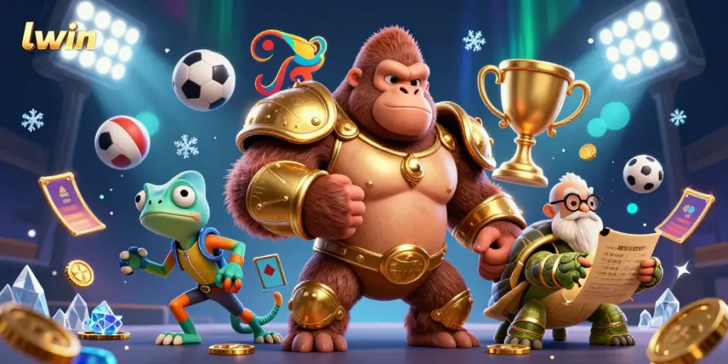 Engage in thrilling gameplay at llwin with a dynamic scene of powerful game characters and sports elements.
